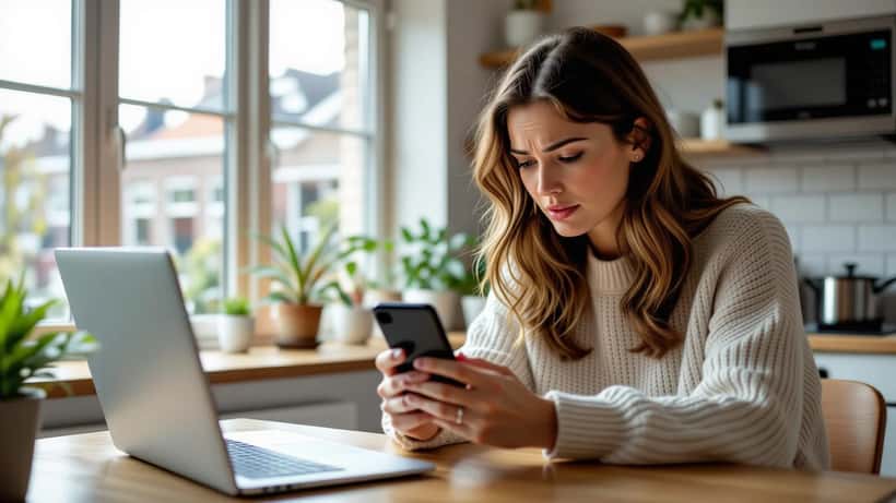 Vrouw controleert ASOS account op telefoon na datalek melding Amsterdam