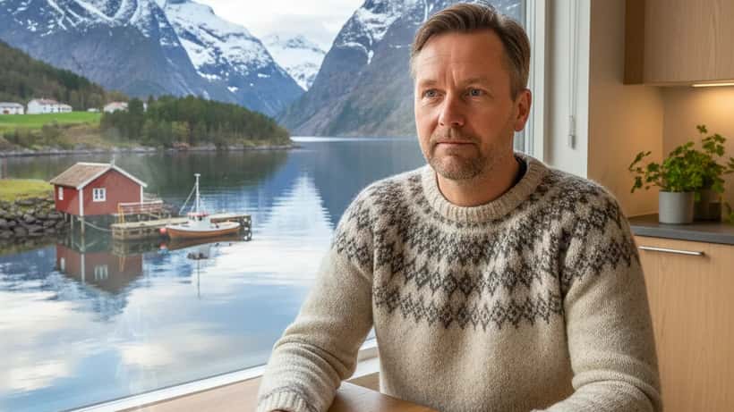 Norsk mann gjennomgår privatøkonomiske dokumenter hjemme i Oslo med nyheter om NATO-forsvarsbudsjettet