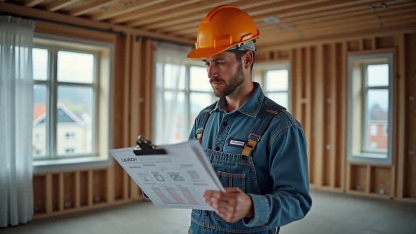 Íslenskur verktaki yfirfer byggingaráætlun í hlutabætt íbúð í Reykjavík