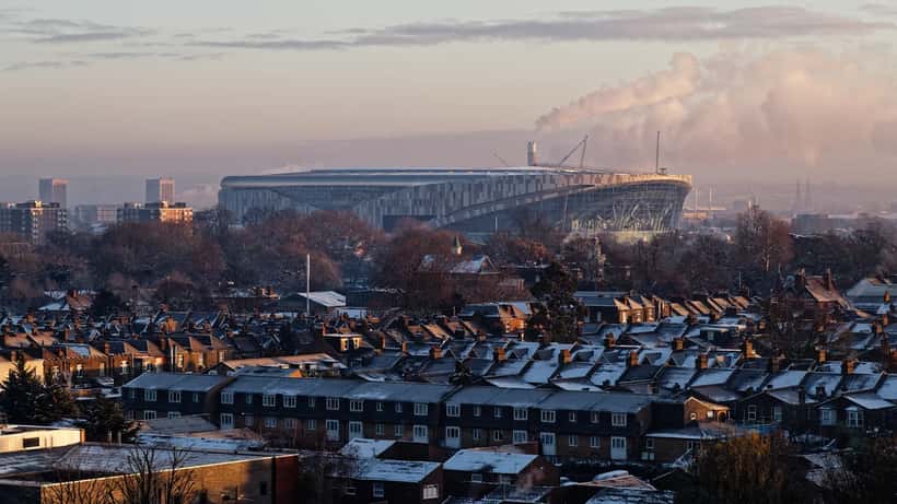 Tottenham Hotspur Stadium exterior view, December 2022, photographed from outside the ground