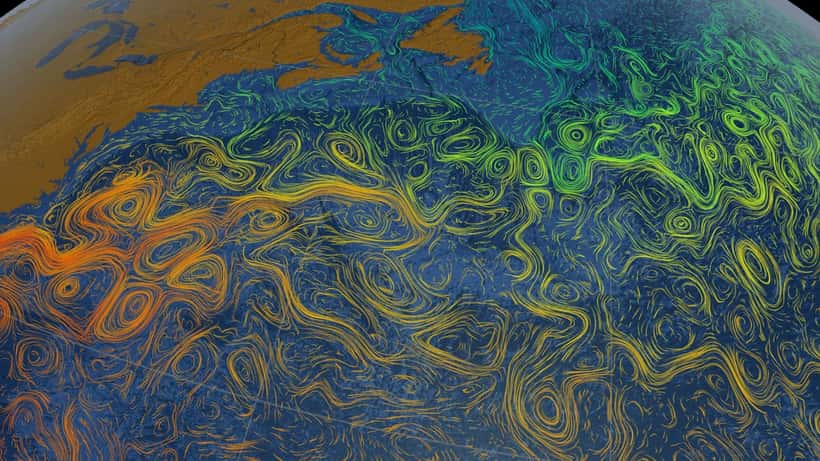 Mapa NASA del Gulf Stream y corrientes superficiales del Atlántico