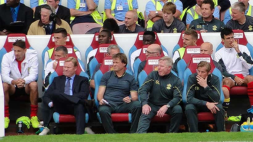 Ronald Koeman on the touchline as Netherlands football manager giving tactical instructions