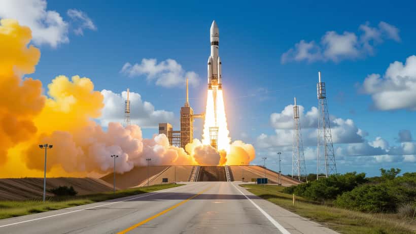 Fusée Ariane sur le pas de tir de Kourou en 2026