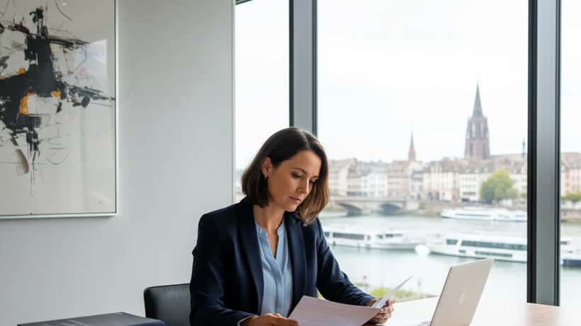 Avocate française consultant un contrat de travail international dans un cabinet à Strasbourg