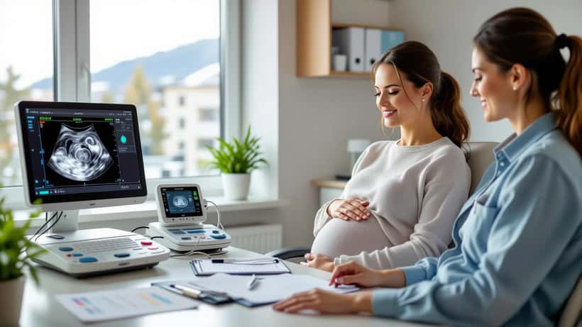 Gravid kvinne i samtale med jordmor på en klinikk i Oslo