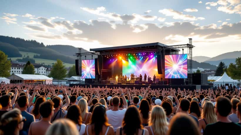 Foule joyeuse devant la grande scène de l’Open Air St. Gallen 2026 en Suisse