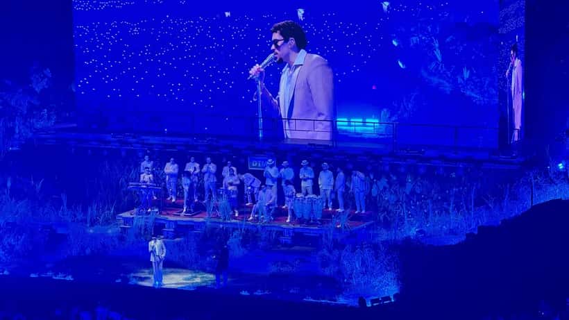 Bad Bunny performing on stage at a major concert event