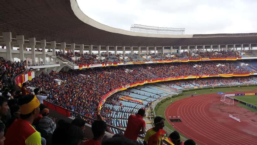 Passionate football supporters packed inside Salt Lake Stadium in Kolkata, West Bengal, India