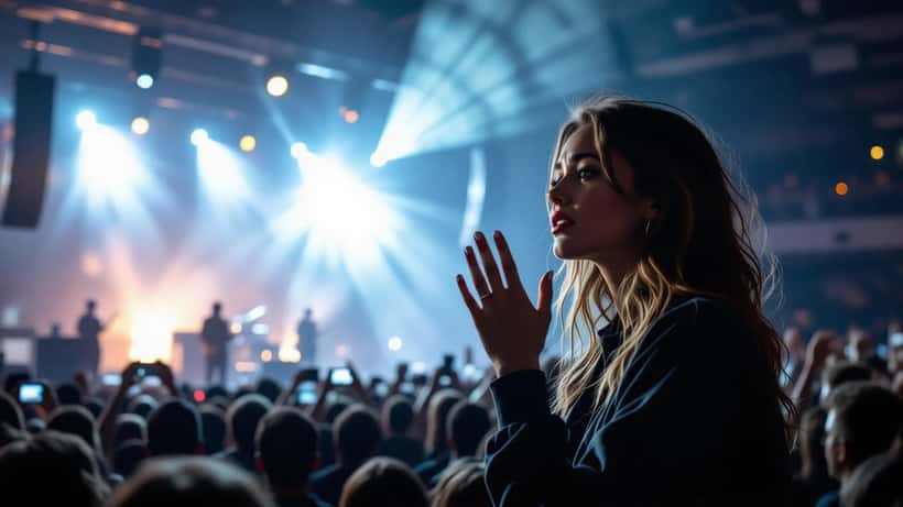 Konsertgjenger som holder for ørene under en høylytt konsert i Oslo arena