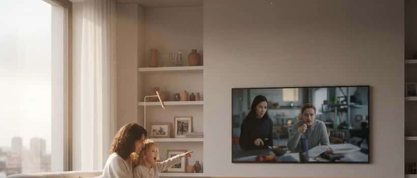 Madre e figlia italiane guardano insieme la TV sul divano di casa