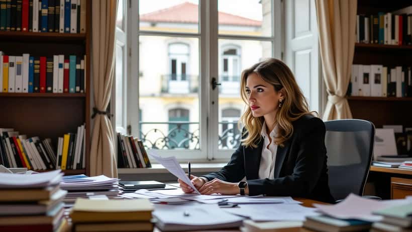 Mulher a consultar advogado em escritório sobre assédio sexual em Lisboa