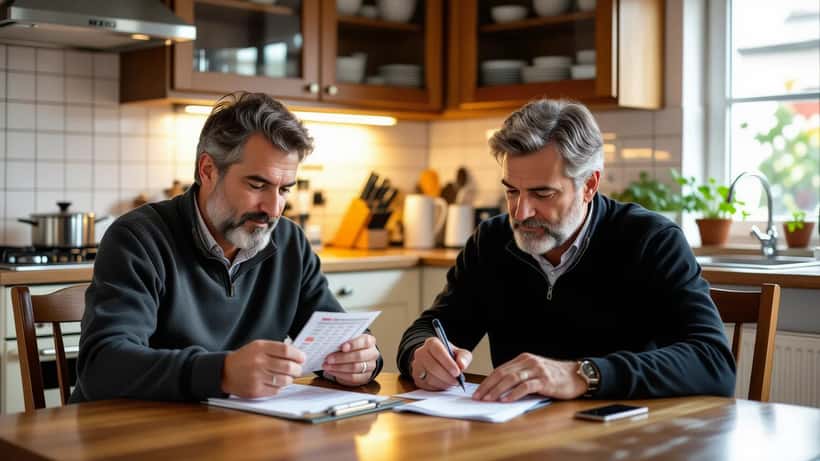 Homem em Lisboa examina bilhete do Euromilhões e plano financeiro ao serão