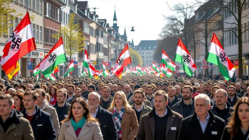 Arbeitnehmer bei Maifeiertag-Demo 2026 in Deutschland mit Gewerkschaftsfahnen