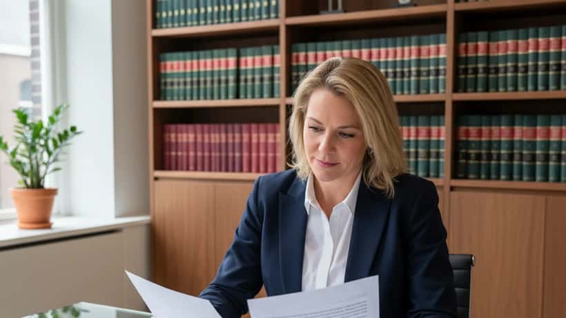 Advocaat in modern kantoor in Amsterdam bestudeert juridische documenten over kansspelwetgeving