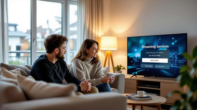 Couple canadien regardant une notification de hausse de prix sur un abonnement streaming à la télévision