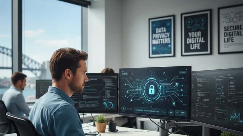 Australian IT security specialist reviewing digital identity migration options at a Sydney tech office