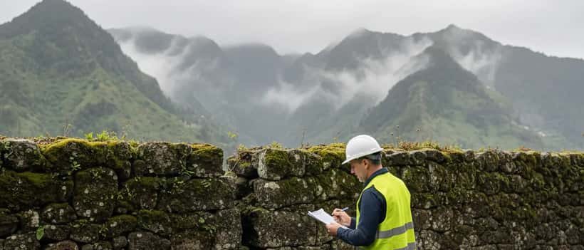 Engenheiro civil avalia danos estruturais numa casa tradicional madeirense após derrocada