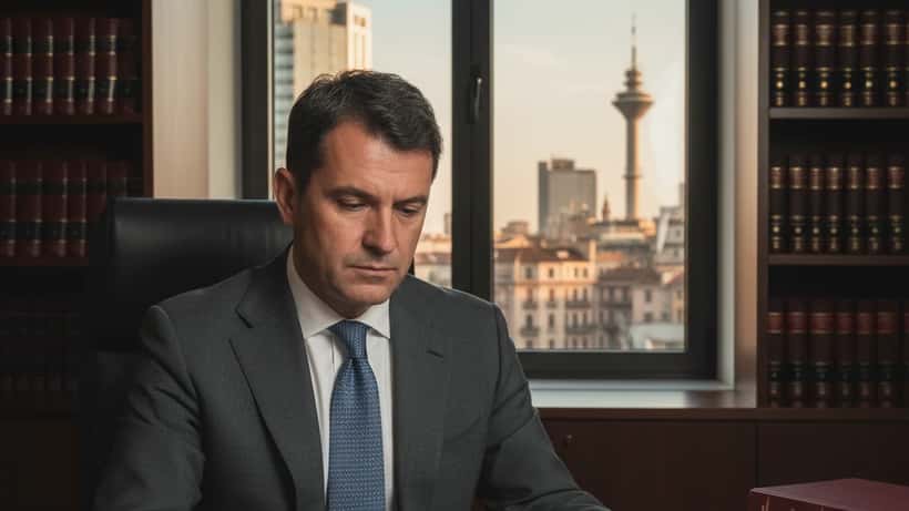 Avvocato del lavoro italiano che esamina un contratto collettivo in un ufficio legale a Milano