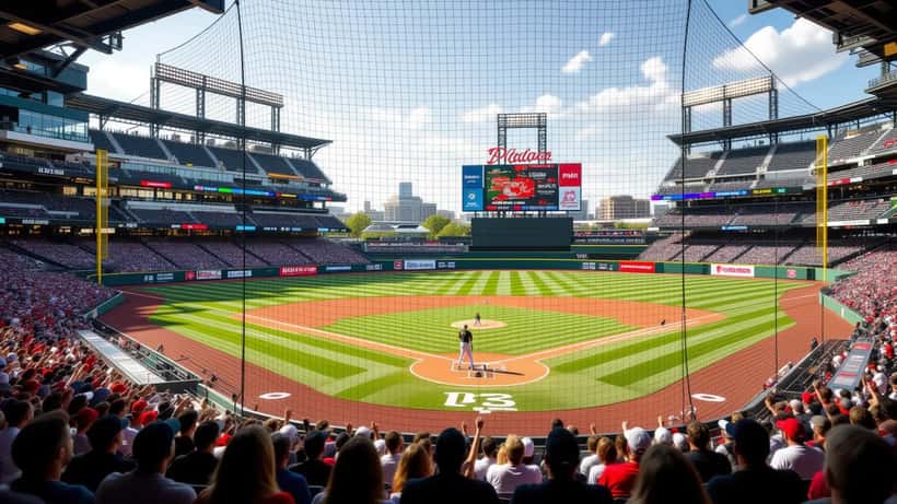 Baseball stadium protective netting and crowd seating