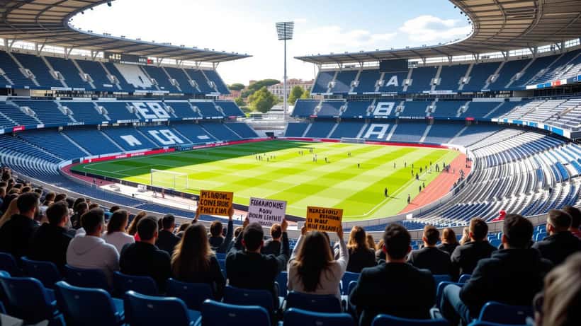 Bijna leeg Italiaans voetbalstadion met protestborden tijdens de Lazio-boycot 2026