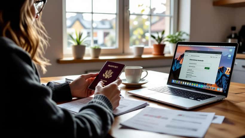 Dansk spiller fotograferer sit pas med mobilen for at verificere sin bet365-konto ved siden af en bærbar computer