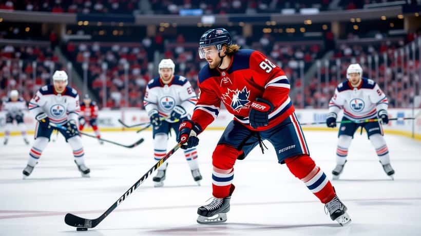 Jeune hockeyeur américain sur la glace, symbole des espoirs du repêchage NHL 2026 comme Wyatt Cullen