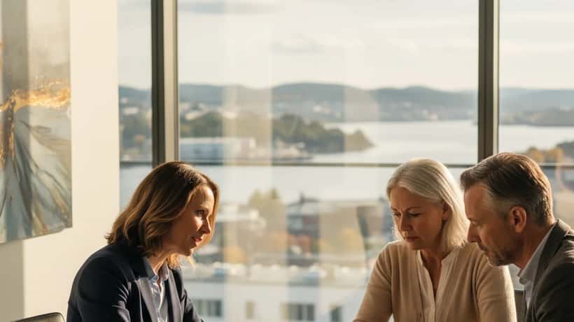 Norsk formuesrådgiver presenterer arve- og testamentplanlegging for et par i Oslo