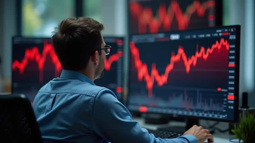 Investisseur suisse consultant des graphiques boursiers sur des écrans à Zurich