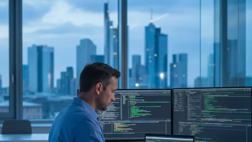 IT-Sicherheitsexperte prüft Windows Secure Boot Einstellungen auf einem Laptop in Frankfurt