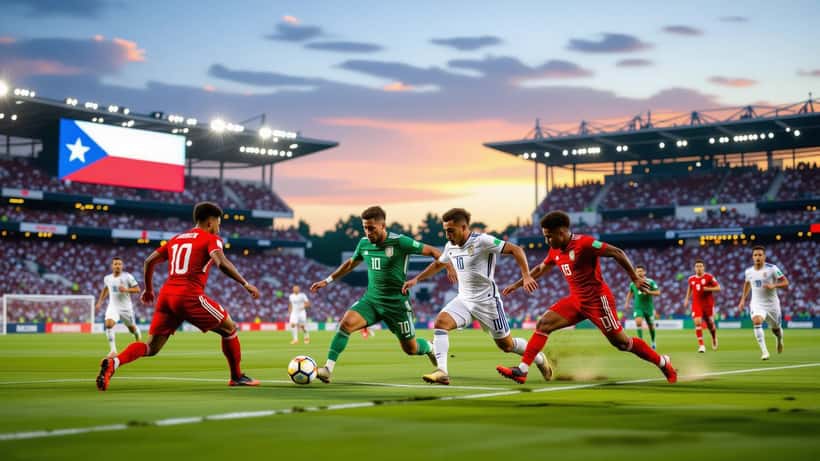 Czechia vs Mexico football match at a 2026 World Cup stadium with national flags