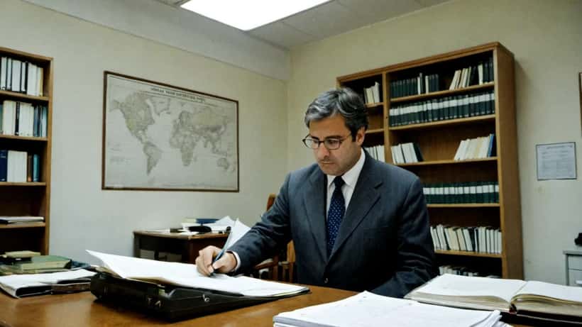 Avvocato penalista che esamina documenti forensi con prove del DNA su scrivania in ufficio tribunale a Roma