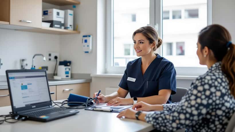 Infirmière en pratique avancée consultant un patient dans un centre de santé