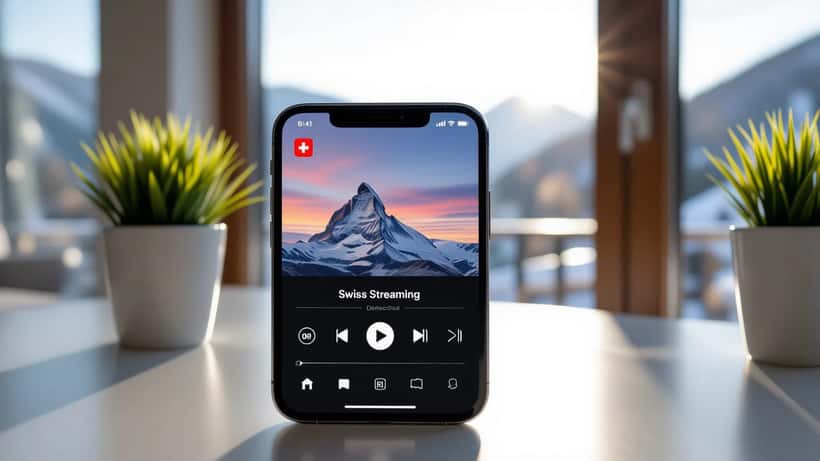 Smartphone affichant l'application SRF avec son interface 2026
