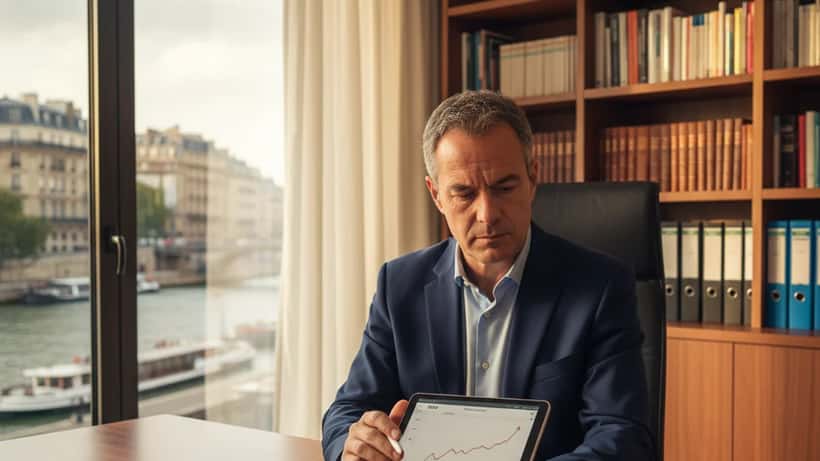 Conseiller en gestion de patrimoine analysant l'action Safran à Paris