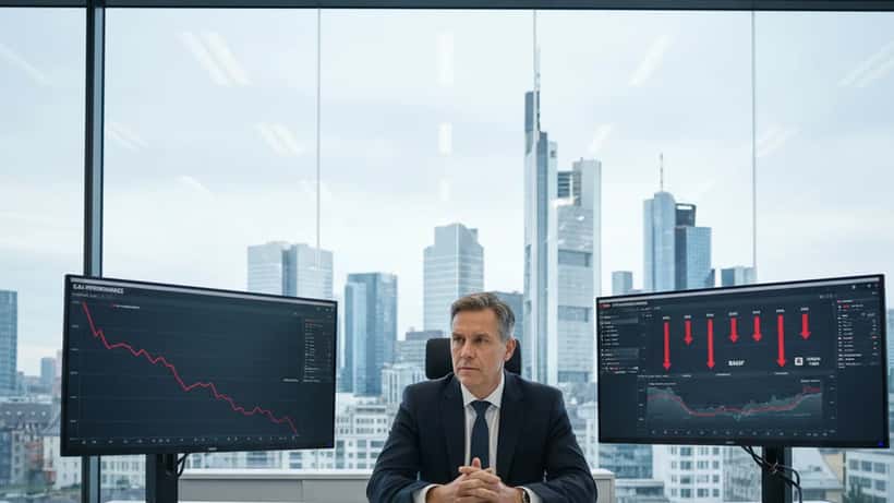 Vermögensberater analysiert DAX-Kursentwicklung in Frankfurter Büro