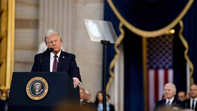 President Donald Trump delivering his inaugural address