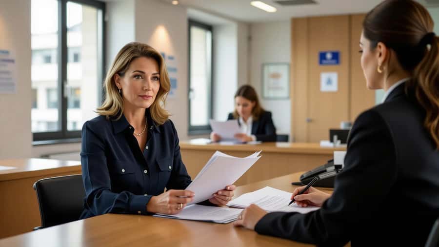 Femme au guichet du BAJ de Lyon tenant son dossier de demande d'aide juridictionnelle