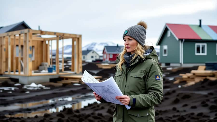 Húseigandi og byggingarfulltrúi yfirfara leyfisumsókn og teikningar í byggingarfulltrúaembætti í Reykjavík