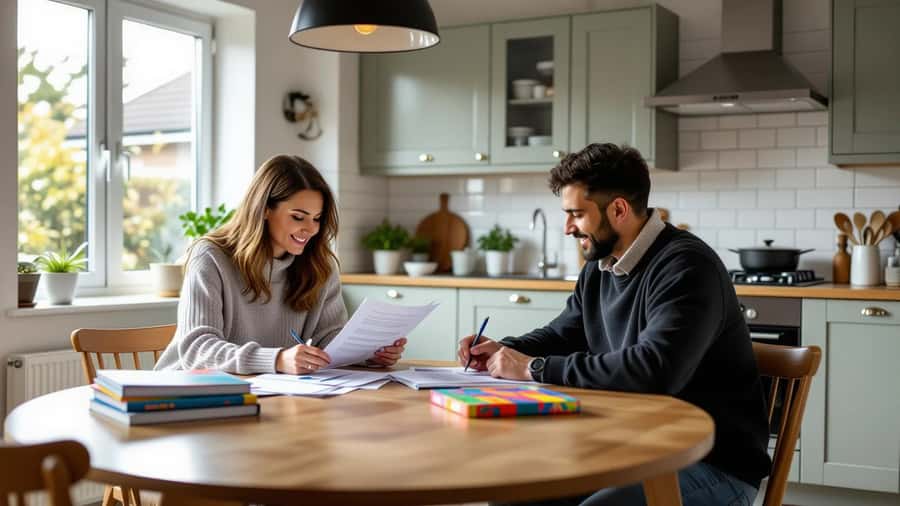 A white British woman reviewing an Enhanced DBS certificate across a kitchen table in Birmingham, checking a private tutor's credentials