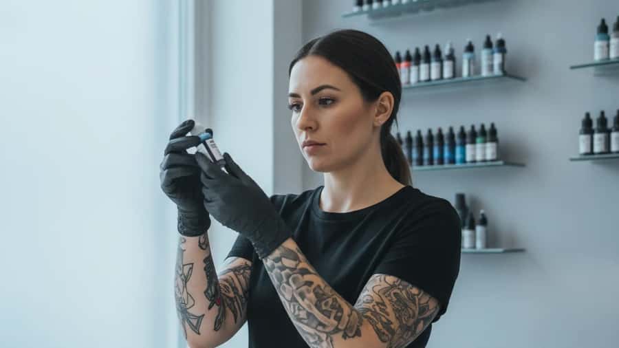 Tatuerare i Gothenburg-salong granskar märkning på REACH-kompatibelt tatueringsbläck