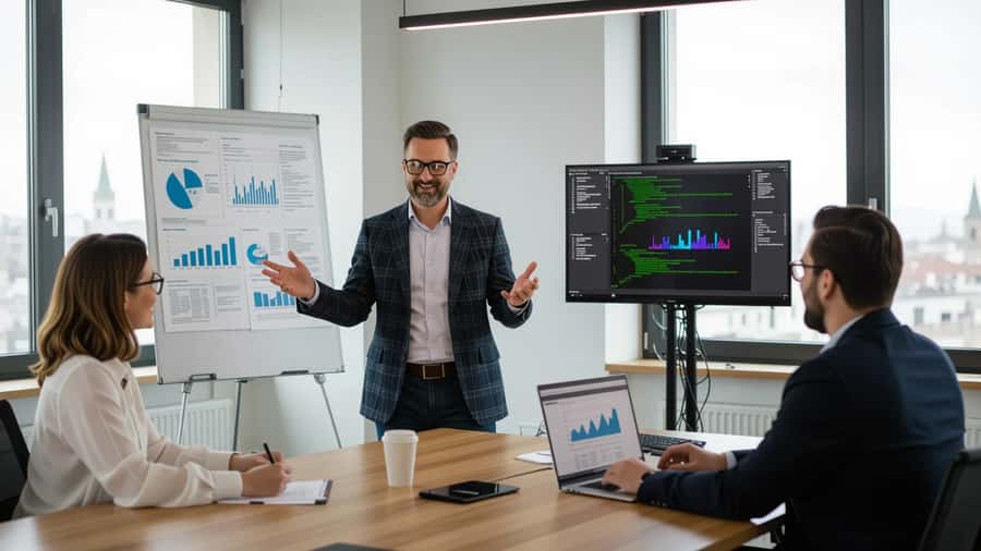 Consulente di cybersicurezza presenta un audit NIS2 a un team di PMI in una sala riunioni a Bologna